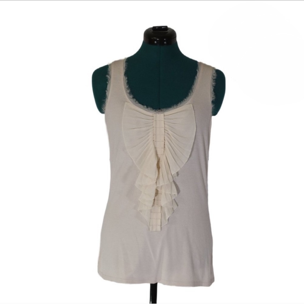 WHBM Cream Tank Top with Ruffle Embellishment Size S
